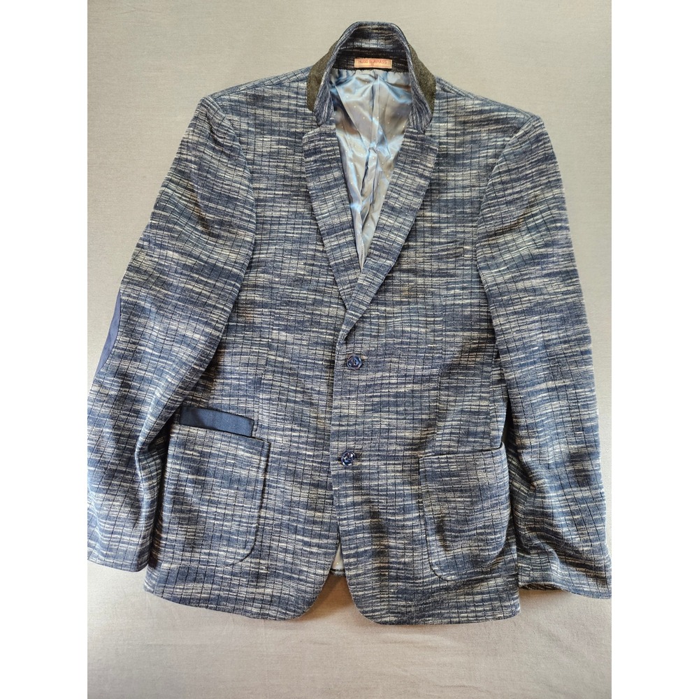 Hugo Surpass Mens Blue Grey Textured Knit Blazer Sport Coat Elbow Patches Sz 56